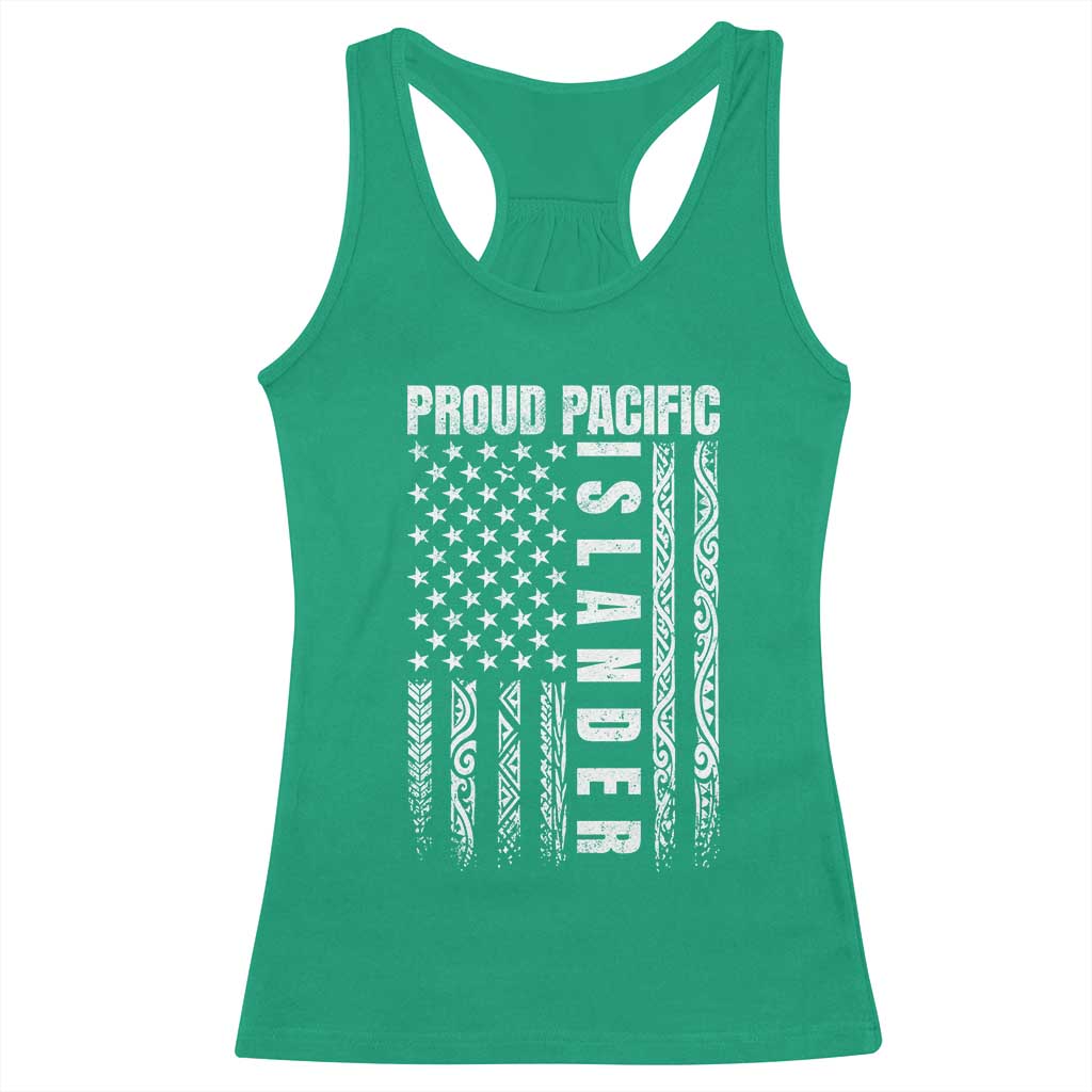 Proud Pacific Islander Racerback Tank Top AAPI Heritage Month Polynesian Tribal American Flag