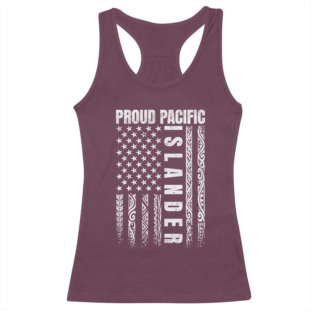 Proud Pacific Islander Racerback Tank Top AAPI Heritage Month Polynesian Tribal American Flag