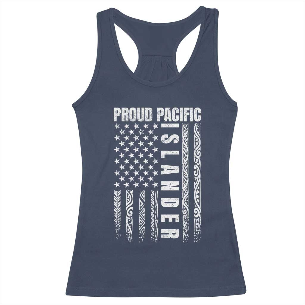 Proud Pacific Islander Racerback Tank Top AAPI Heritage Month Polynesian Tribal American Flag