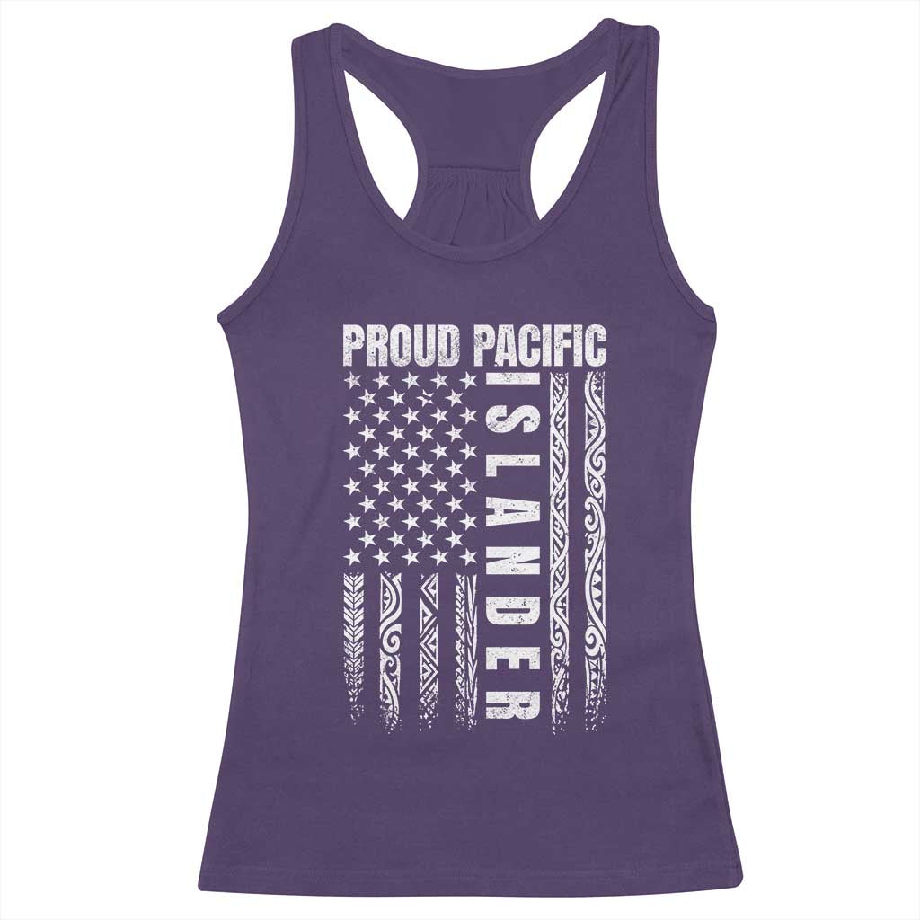 Proud Pacific Islander Racerback Tank Top AAPI Heritage Month Polynesian Tribal American Flag
