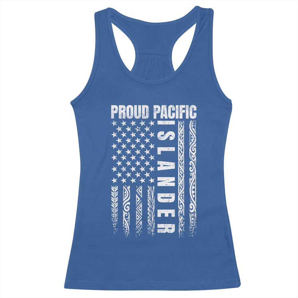 Proud Pacific Islander Racerback Tank Top AAPI Heritage Month Polynesian Tribal American Flag
