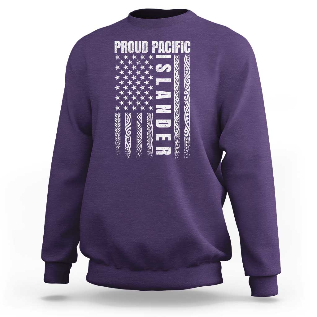 Proud Pacific Islander Sweatshirt AAPI Heritage Month Polynesian Tribal American Flag