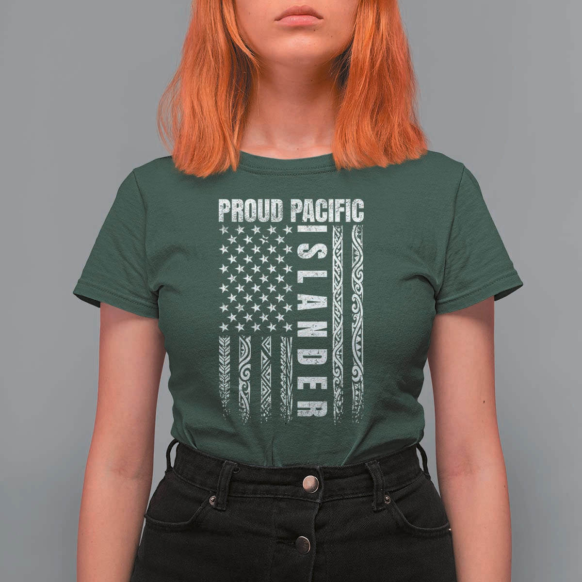 Proud Pacific Islander T Shirt For Women AAPI Heritage Month Polynesian Tribal American Flag