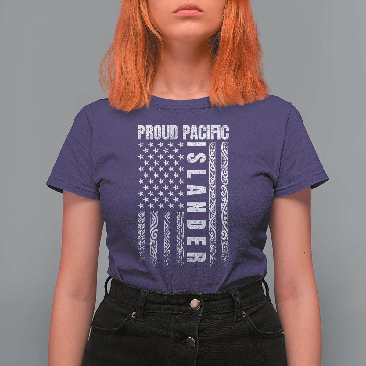 Proud Pacific Islander T Shirt For Women AAPI Heritage Month Polynesian Tribal American Flag