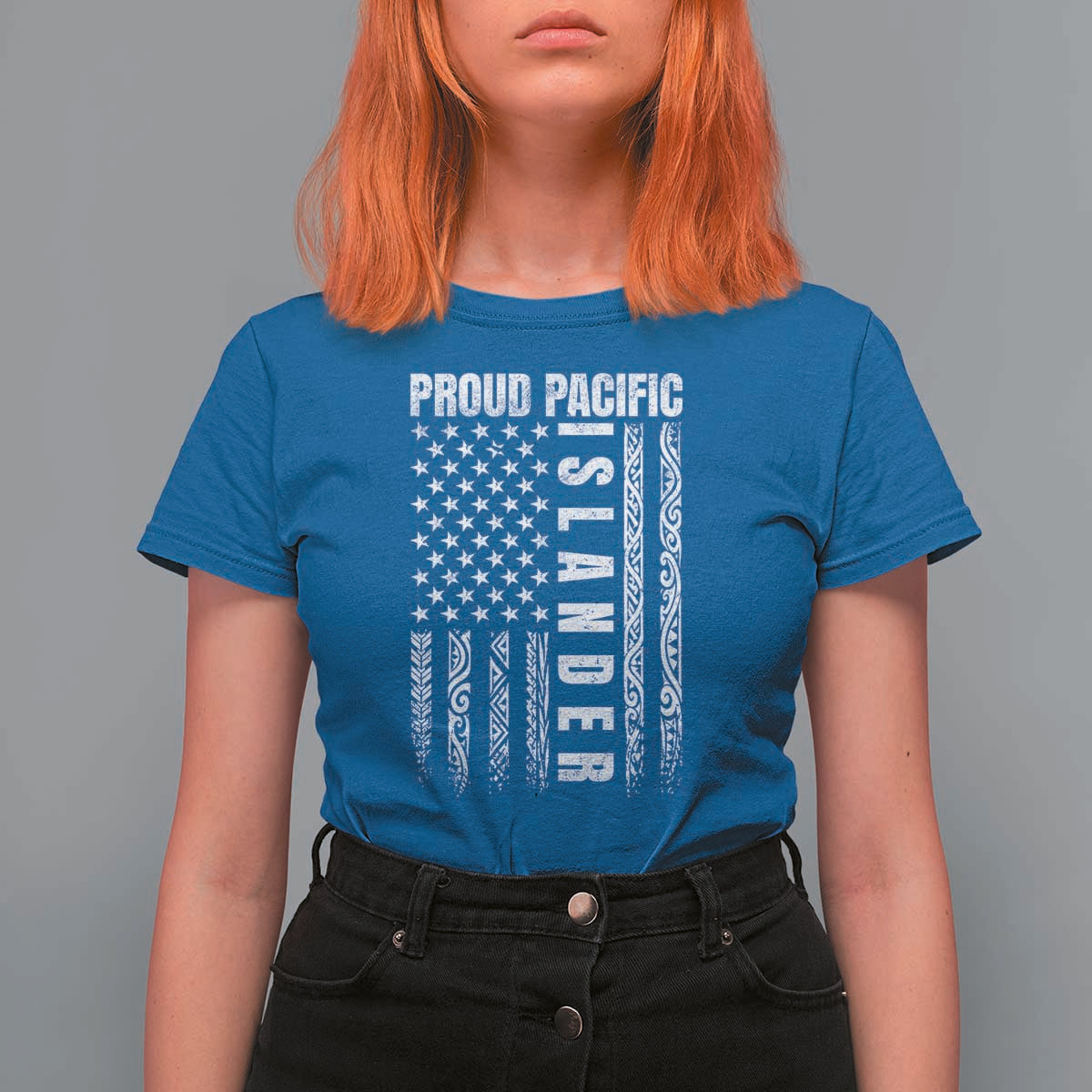 Proud Pacific Islander T Shirt For Women AAPI Heritage Month Polynesian Tribal American Flag