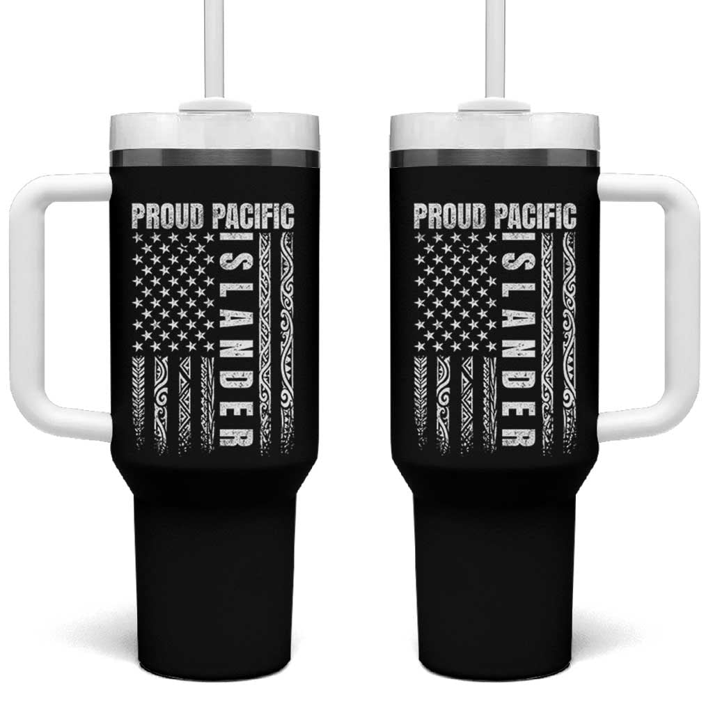 Proud Pacific Islander Tumbler With Handle AAPI Heritage Month Polynesian Tribal American Flag