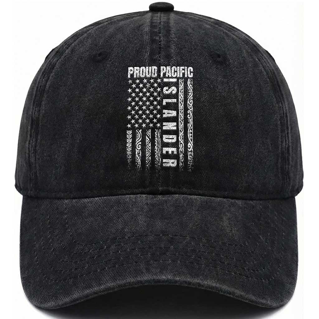 Proud Pacific Islander Washed Cotton Baseball Cap AAPI Heritage Month Polynesian Tribal American Flag