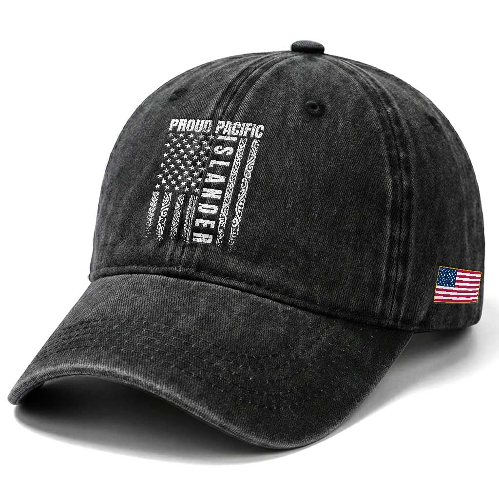 Proud Pacific Islander Washed Cotton Baseball Cap AAPI Heritage Month Polynesian Tribal American Flag