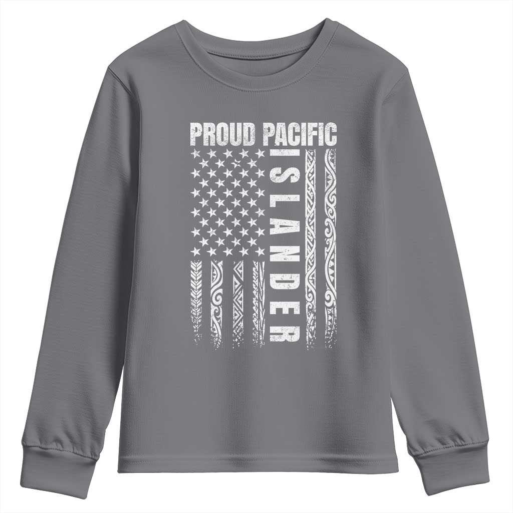 Proud Pacific Islander Youth Sweatshirt AAPI Heritage Month Polynesian Tribal American Flag