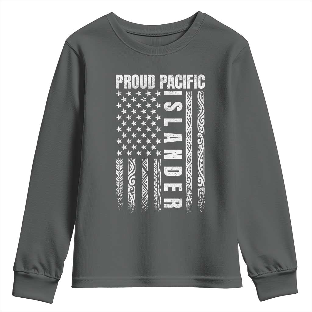 Proud Pacific Islander Youth Sweatshirt AAPI Heritage Month Polynesian Tribal American Flag