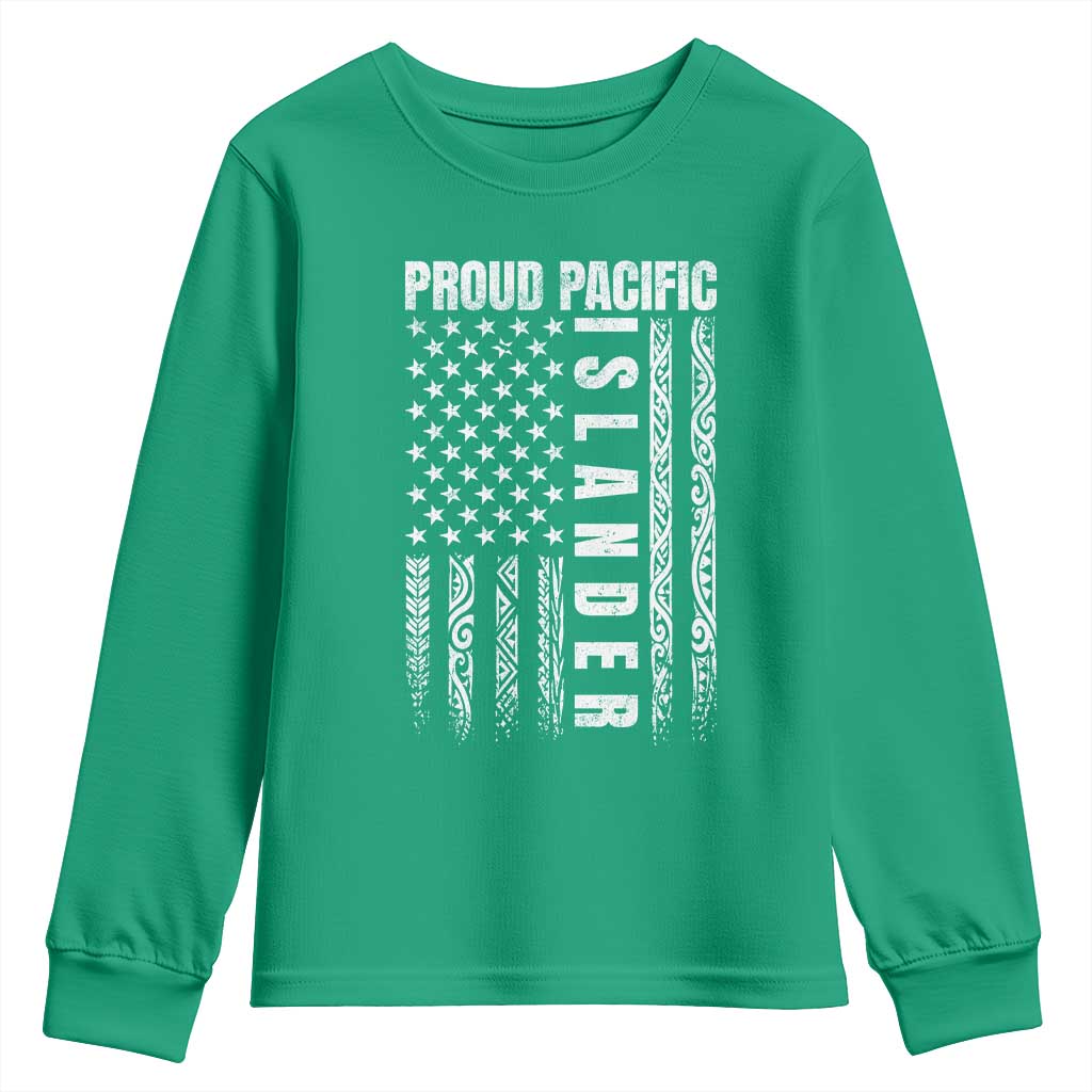 Proud Pacific Islander Youth Sweatshirt AAPI Heritage Month Polynesian Tribal American Flag