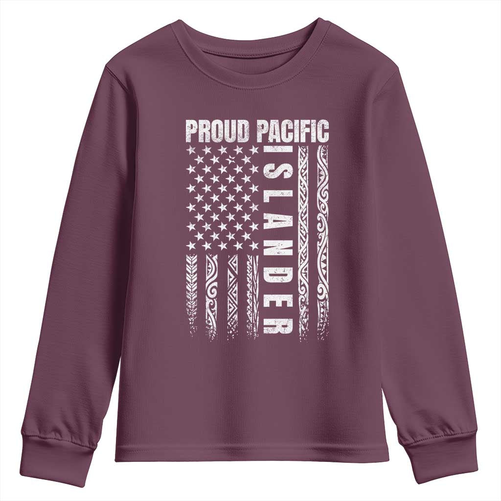 Proud Pacific Islander Youth Sweatshirt AAPI Heritage Month Polynesian Tribal American Flag