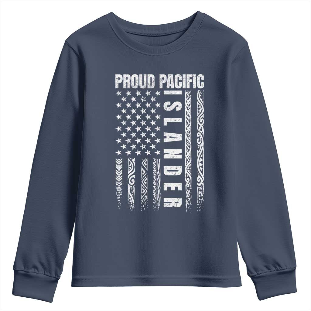 Proud Pacific Islander Youth Sweatshirt AAPI Heritage Month Polynesian Tribal American Flag