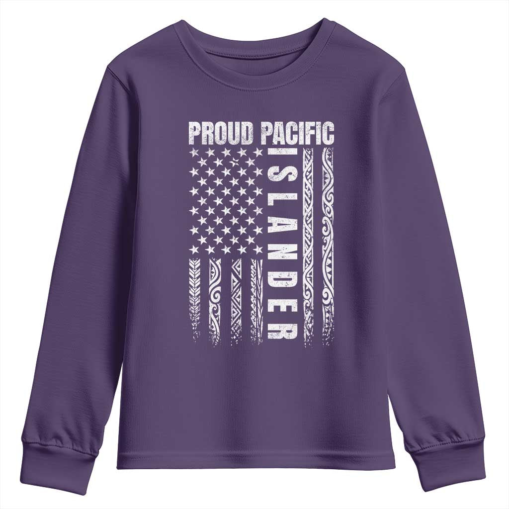 Proud Pacific Islander Youth Sweatshirt AAPI Heritage Month Polynesian Tribal American Flag