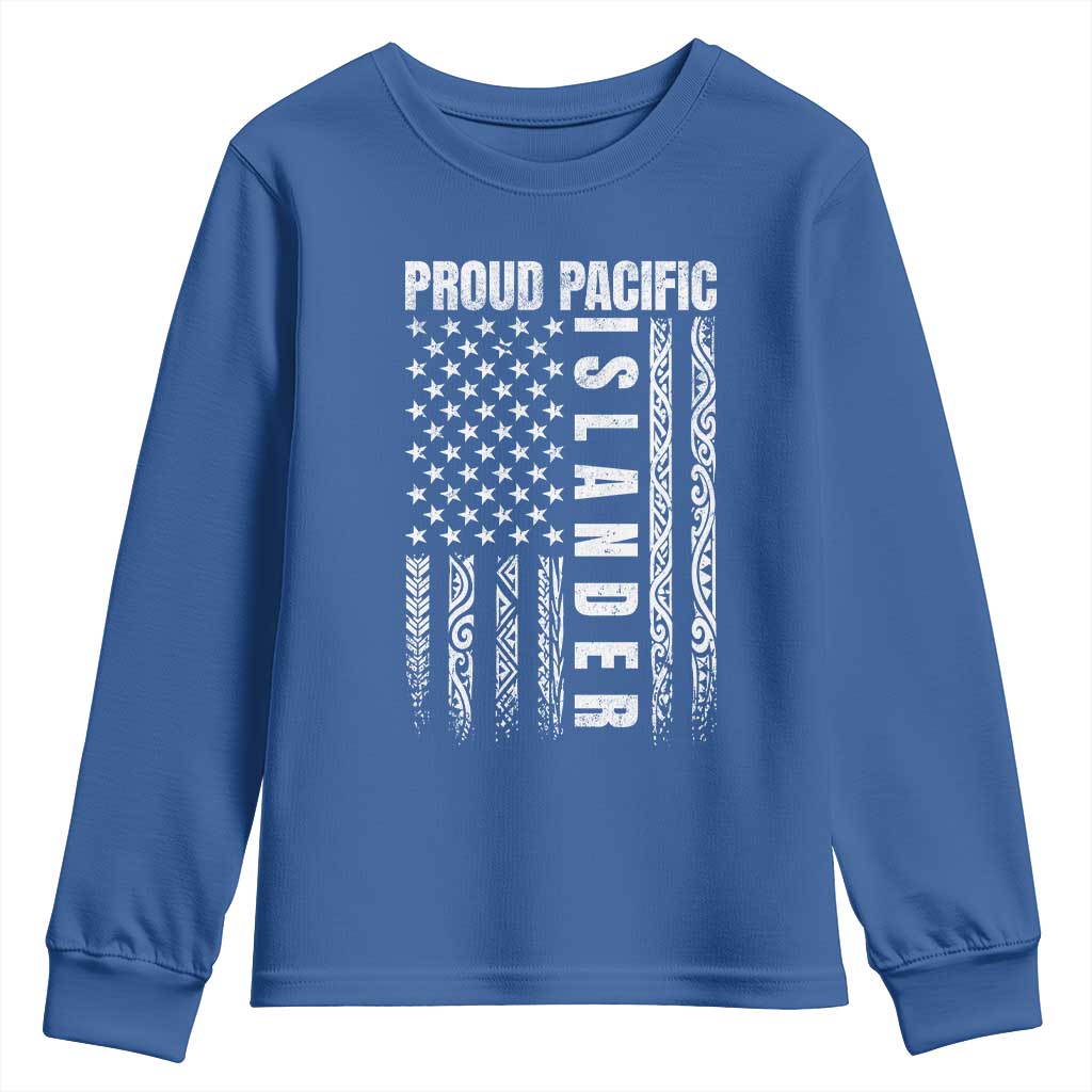 Proud Pacific Islander Youth Sweatshirt AAPI Heritage Month Polynesian Tribal American Flag