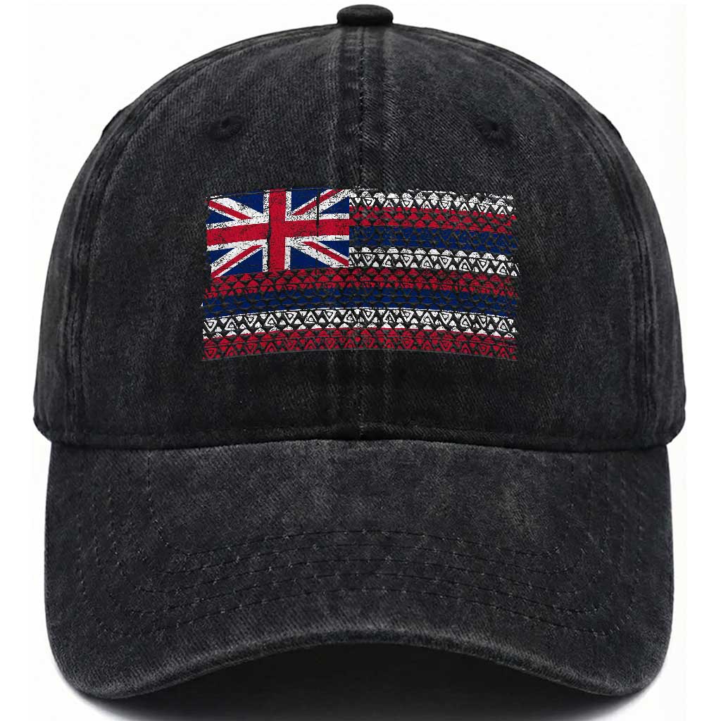 Hawaiian Tribal Flag State of Hawaii Washed Cotton Baseball Cap
