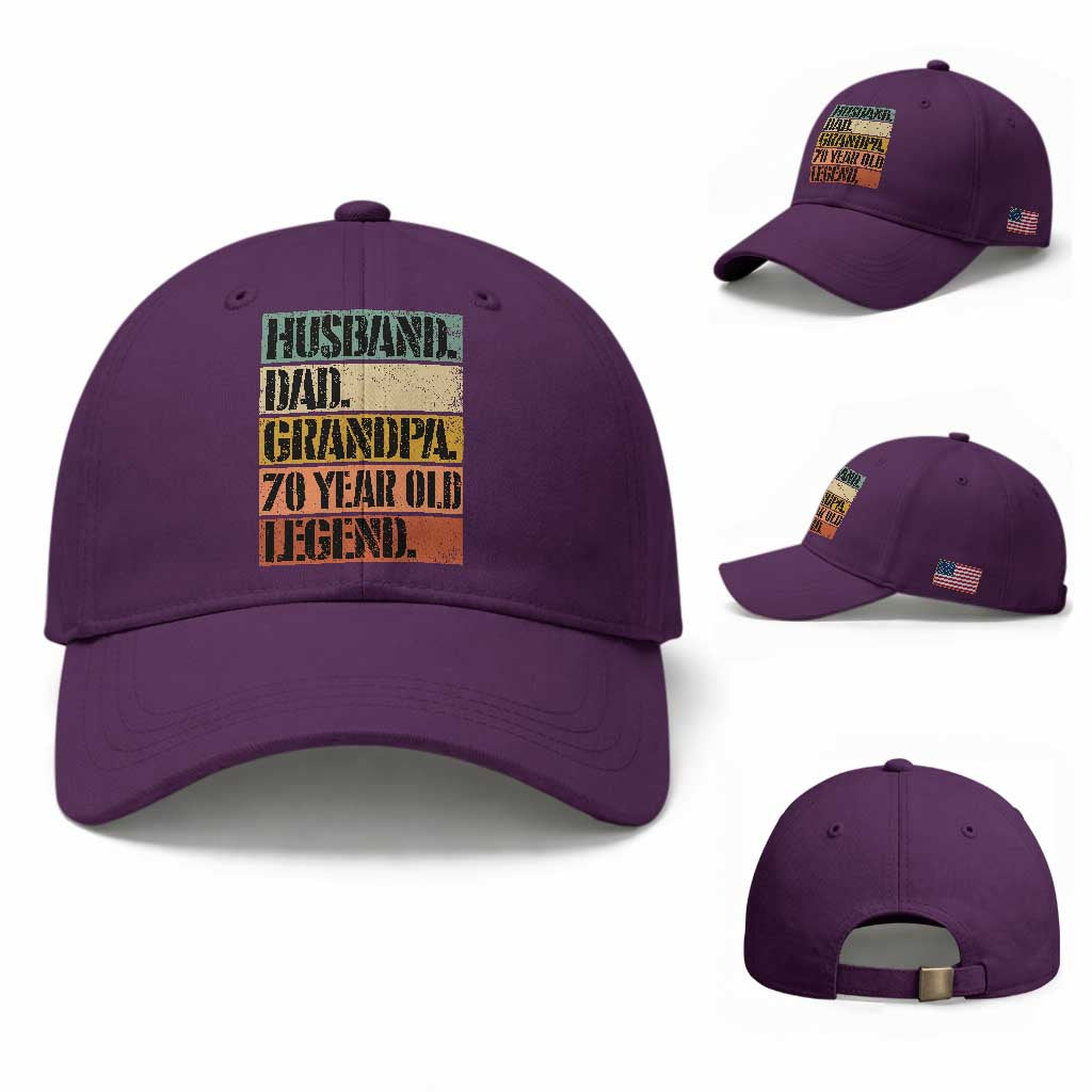Husband Dad Grandpa 70 Year Old Legend Baseball Cap Funny 70th Birthday Fathers Day
