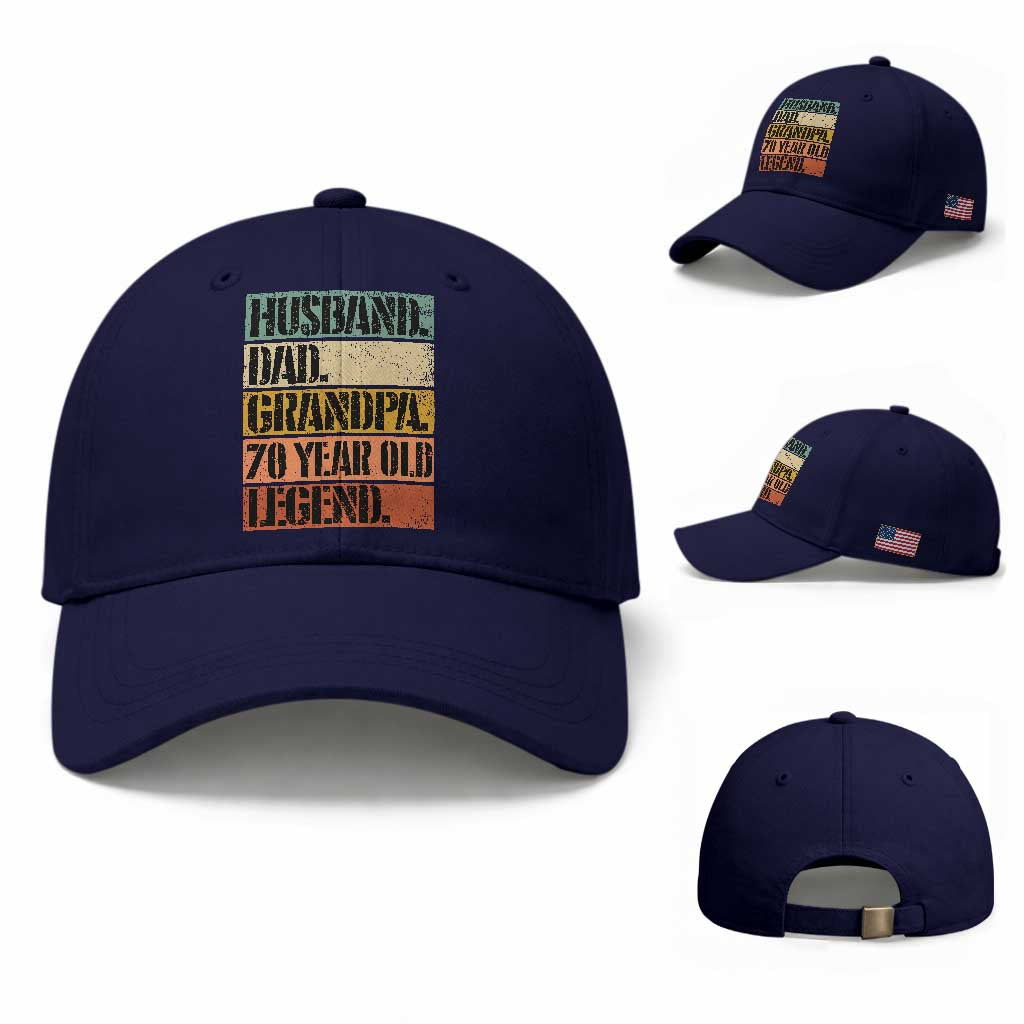 Husband Dad Grandpa 70 Year Old Legend Baseball Cap Funny 70th Birthday Fathers Day