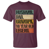 Husband Dad Grandpa 90 Year Old Legend T Shirt Funny 90th Birthday Fathers Day