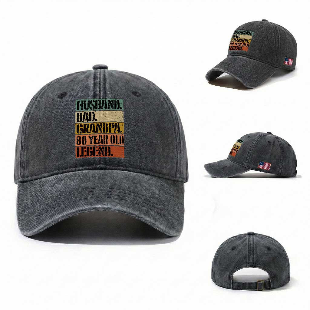 Husband Dad Grandpa 80 Year Old Legend Washed Cotton Baseball Cap Funny 80th Birthday Fathers Day