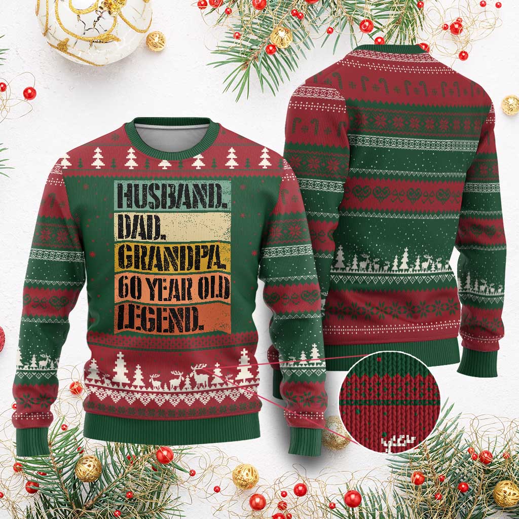 Husband Dad Grandpa 60 Year Old Legend Ugly Christmas Sweater Funny 60th Birthday Fathers Day
