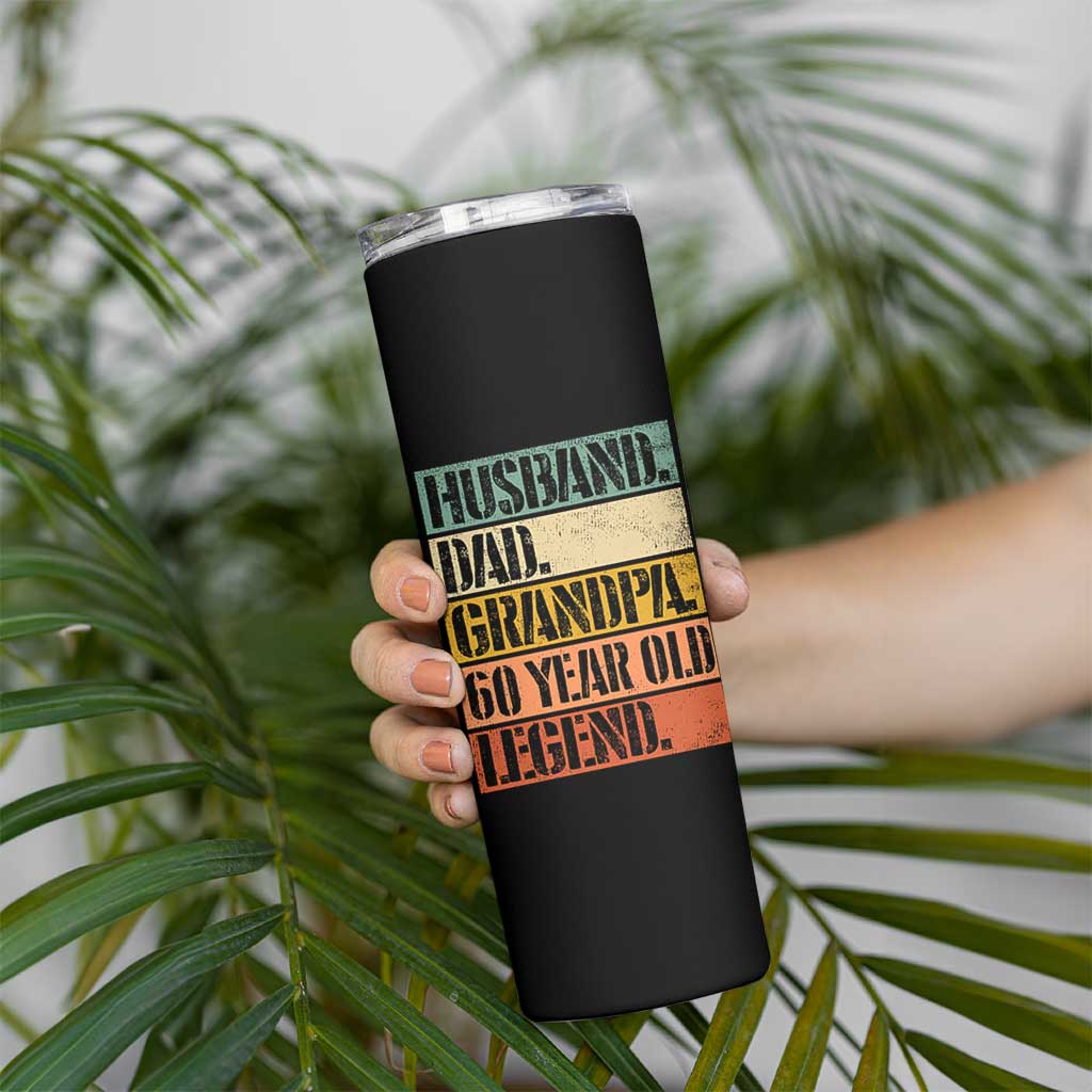 Husband Dad Grandpa 60 Year Old Legend Skinny Tumbler Funny 60th Birthday Fathers Day