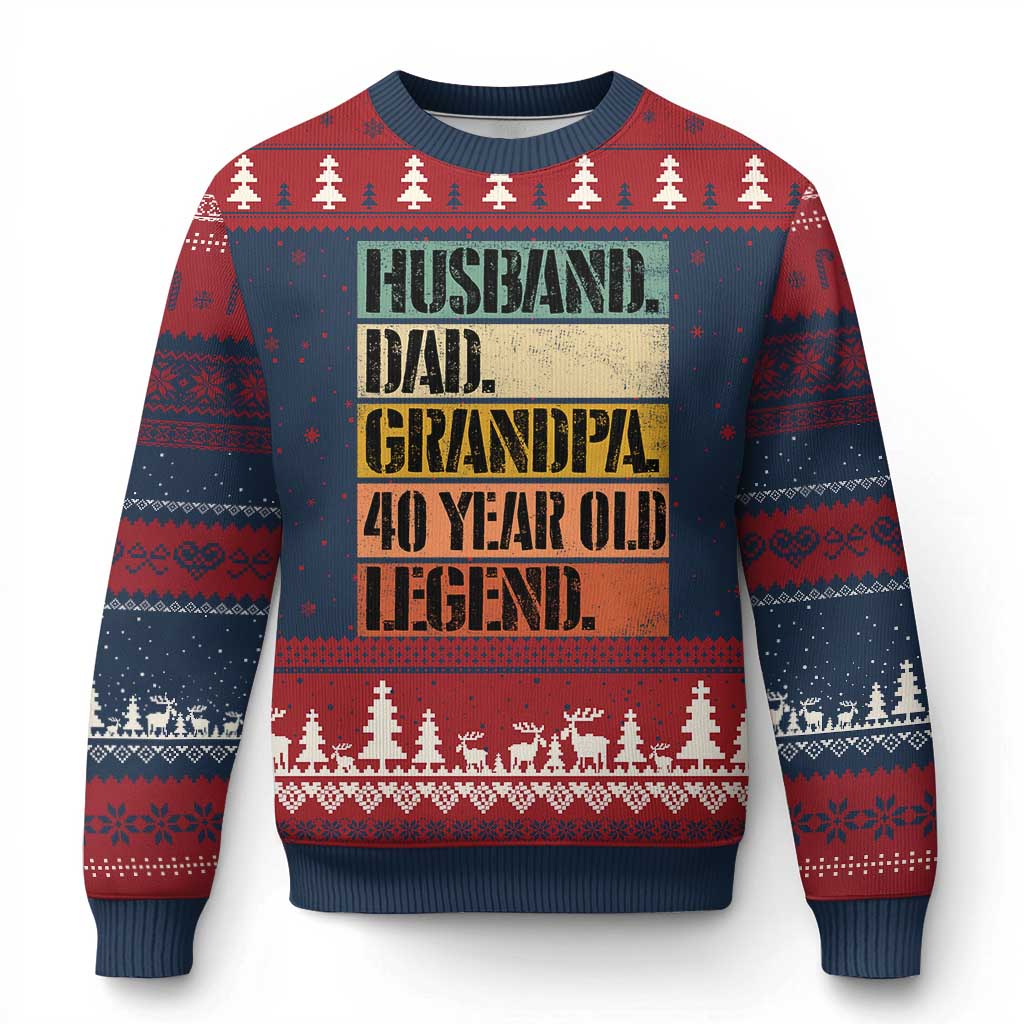 Husband Dad Grandpa 40 Year Old Legend Ugly Christmas Sweater Funny 40th Birthday Fathers Day