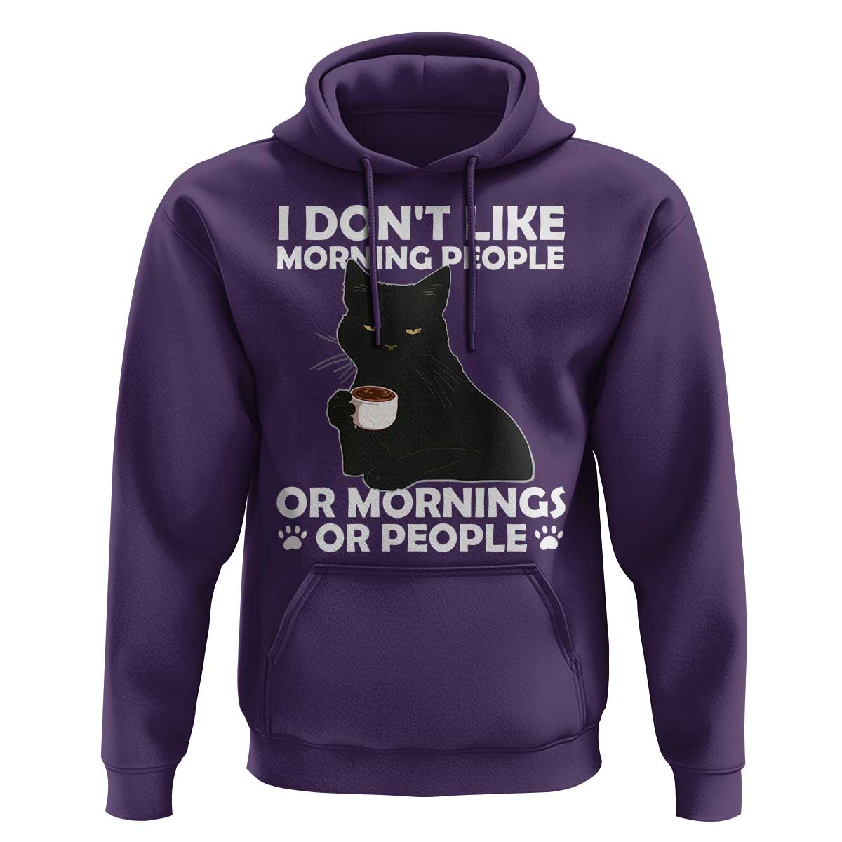 Sarcastic Cat Hoodie I Don't Like Morning People Mean Face With Coffee Cup - Wonder Print Shop