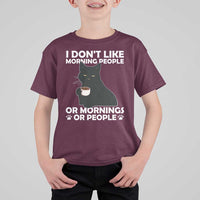 Sarcastic Cat T Shirt For Kid I Don't Like Morning People Mean Face With Coffee Cup - Wonder Print Shop