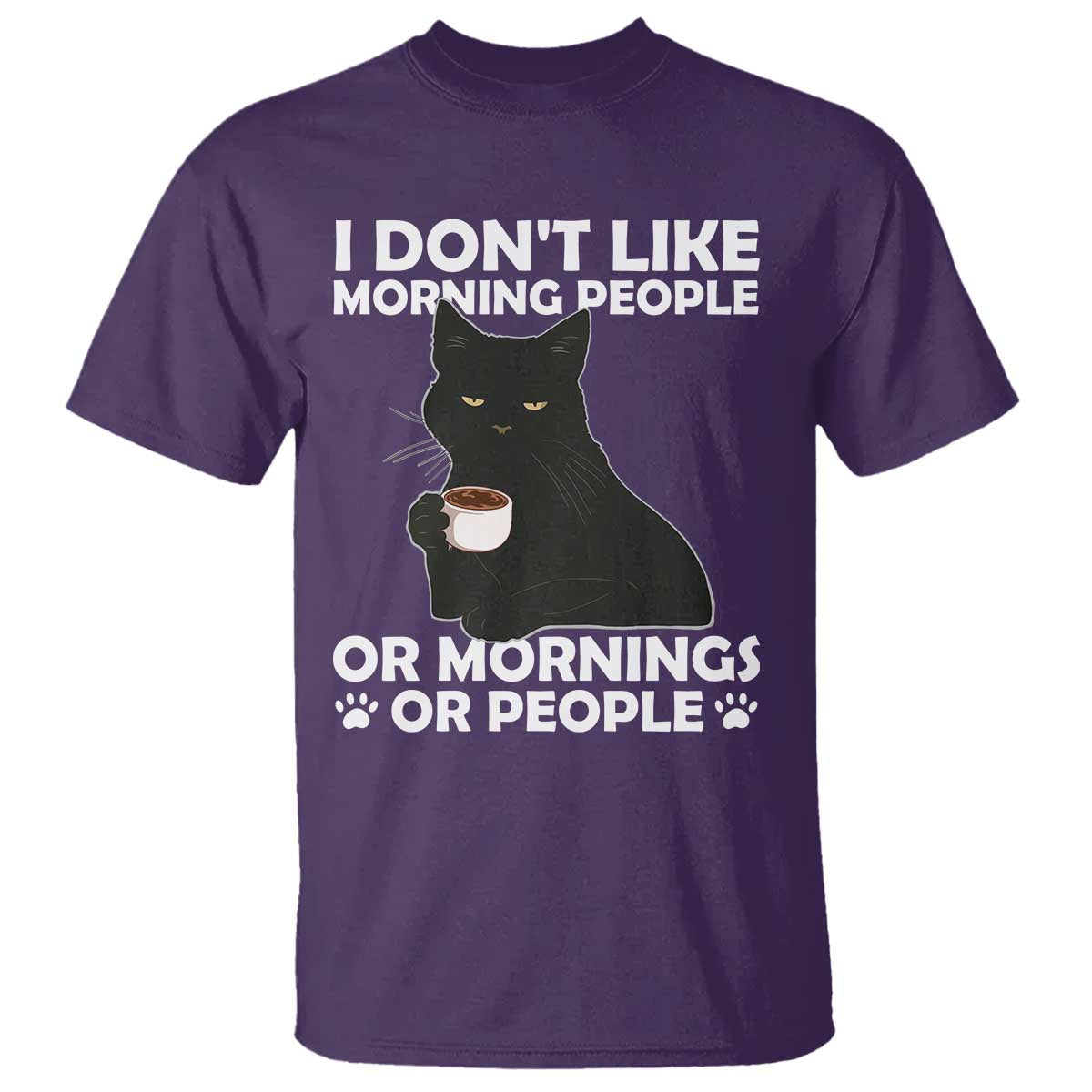 Sarcastic Cat T Shirt I Don't Like Morning People Mean Face With Coffee Cup - Wonder Print Shop