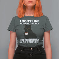 Sarcastic Cat T Shirt For Women I Don't Like Morning People Mean Face With Coffee Cup - Wonder Print Shop