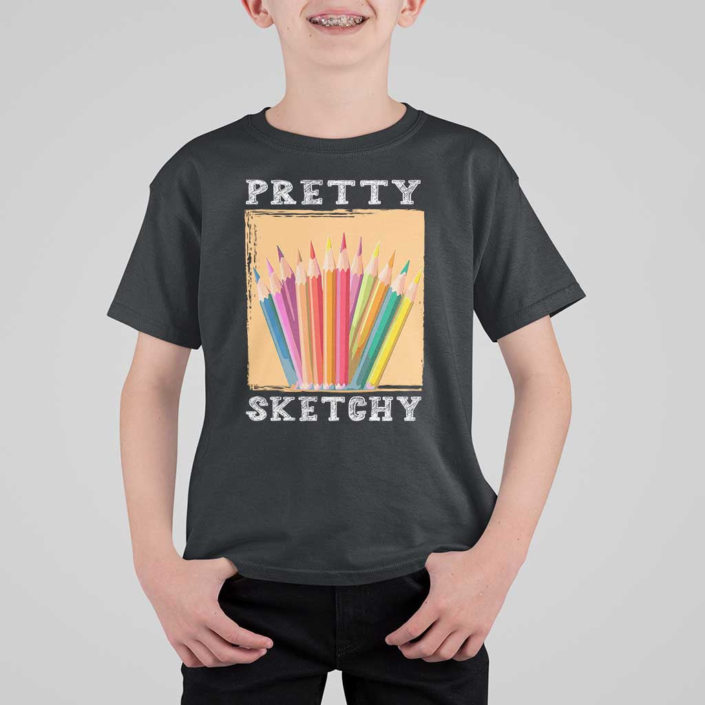 Drawing Pretty Sketchy T Shirt For Kid Artist Sketching Vintage Retro Colored Pencils - Wonder Print Shop