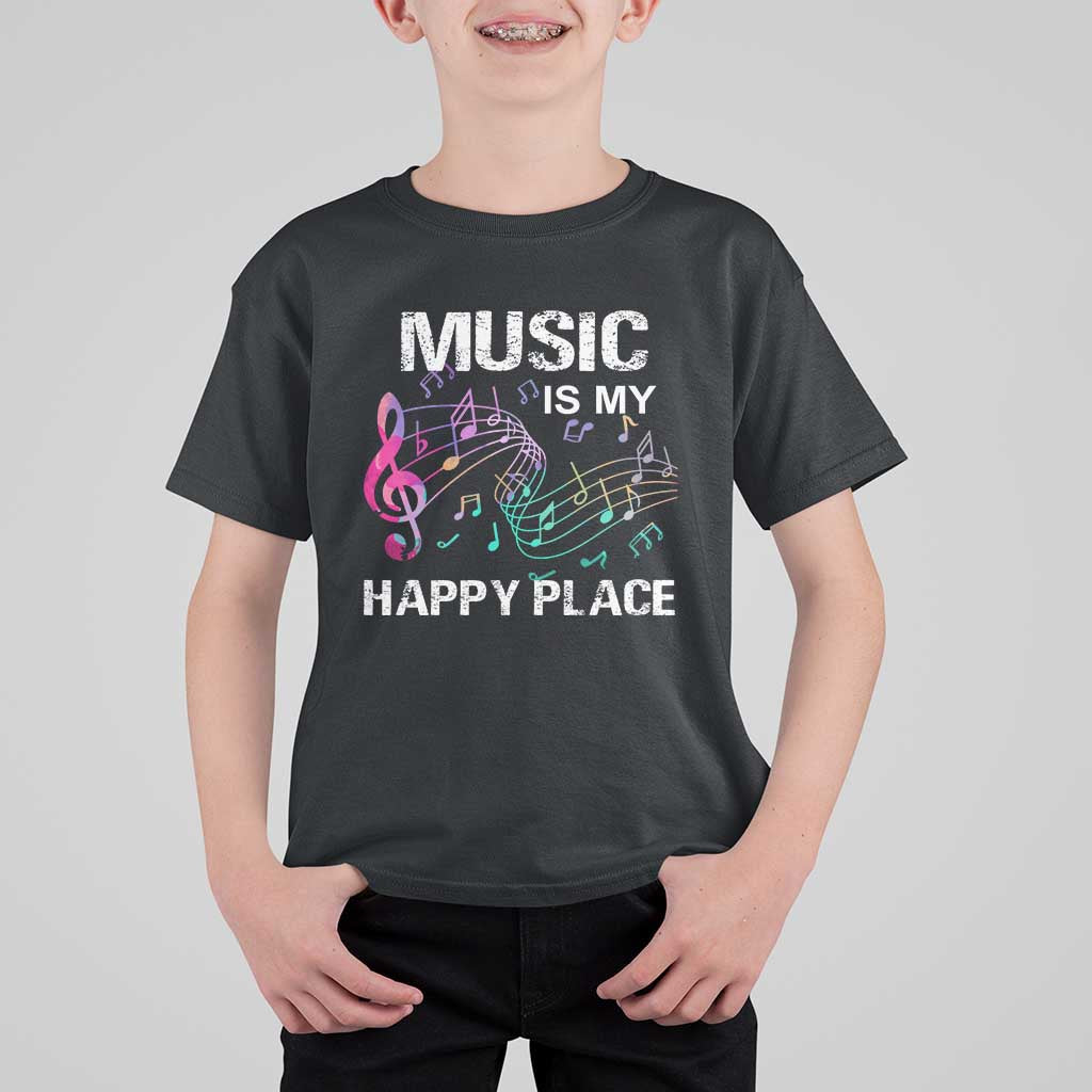 Music Is My Happy Place T Shirt For Kid Music Sheet Note Novelty Inspiring - Wonder Print Shop