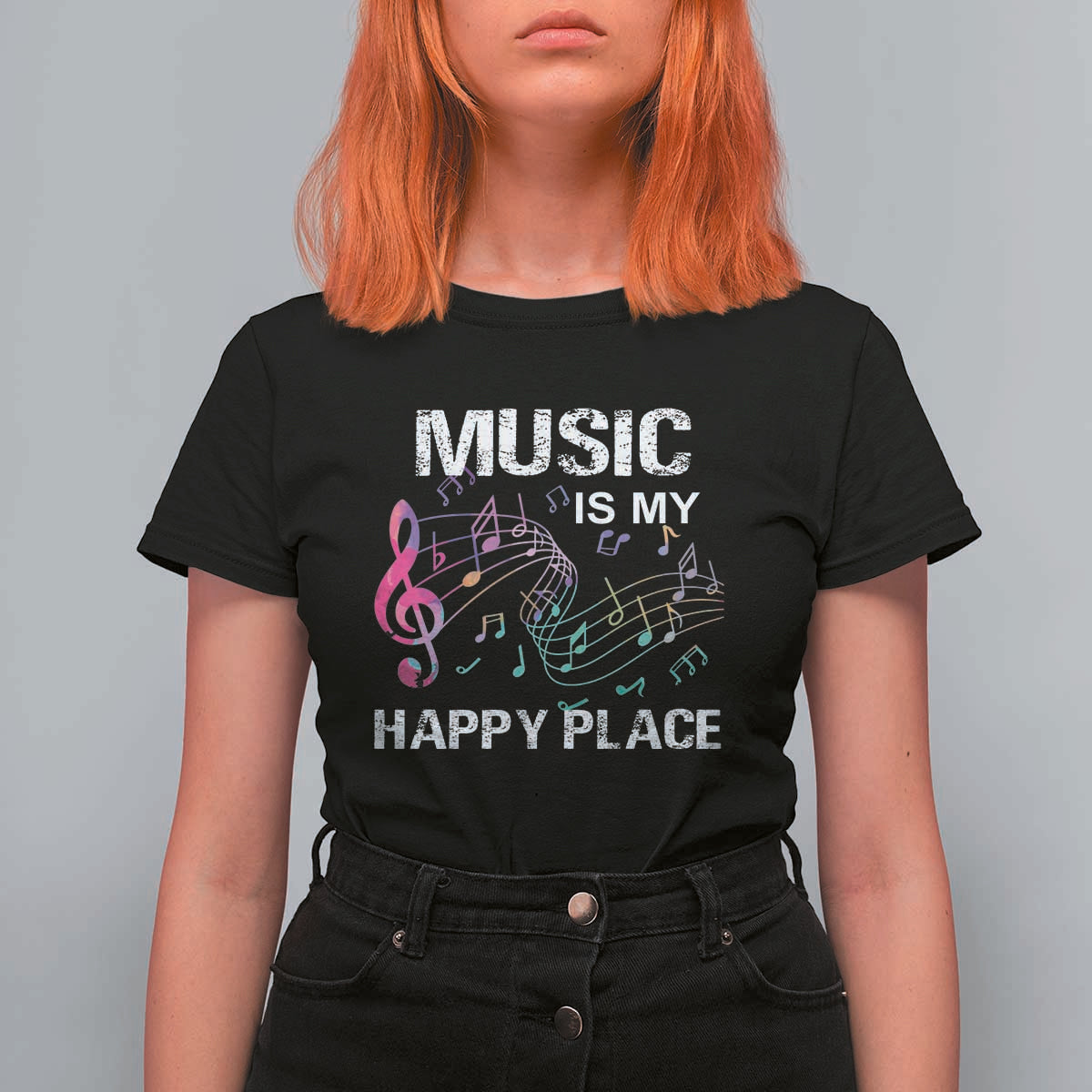 Music Is My Happy Place T Shirt For Women Music Sheet Note Novelty Inspiring - Wonder Print Shop