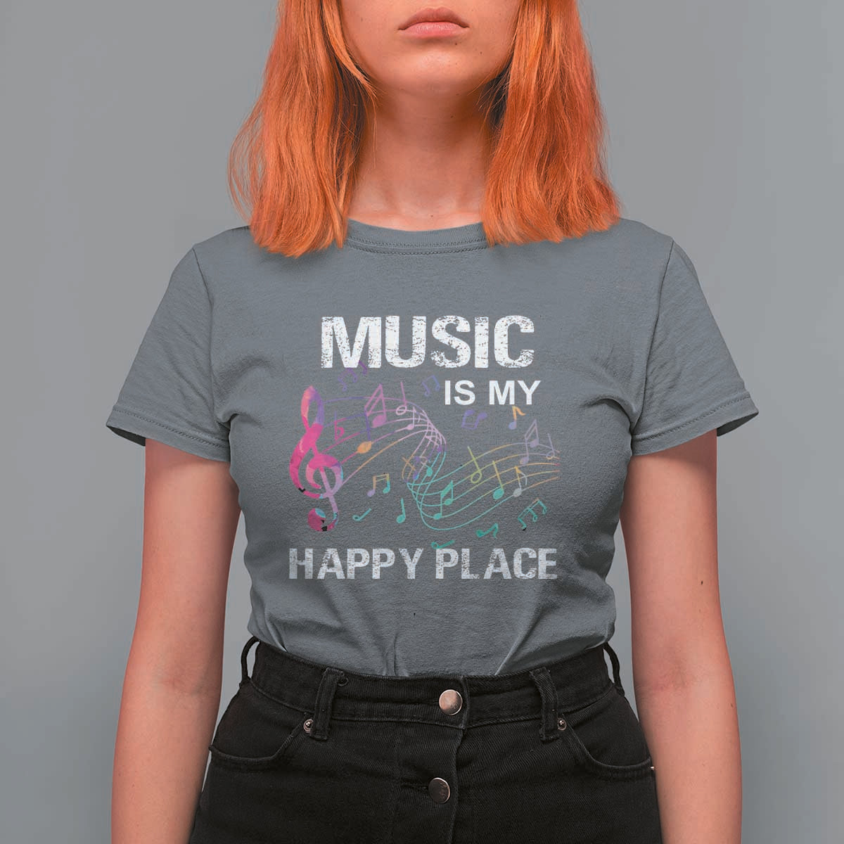 Music Is My Happy Place T Shirt For Women Music Sheet Note Novelty Inspiring - Wonder Print Shop