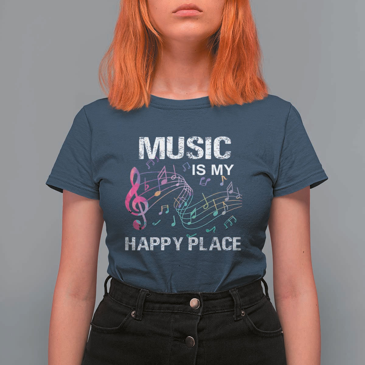 Music Is My Happy Place T Shirt For Women Music Sheet Note Novelty Inspiring - Wonder Print Shop