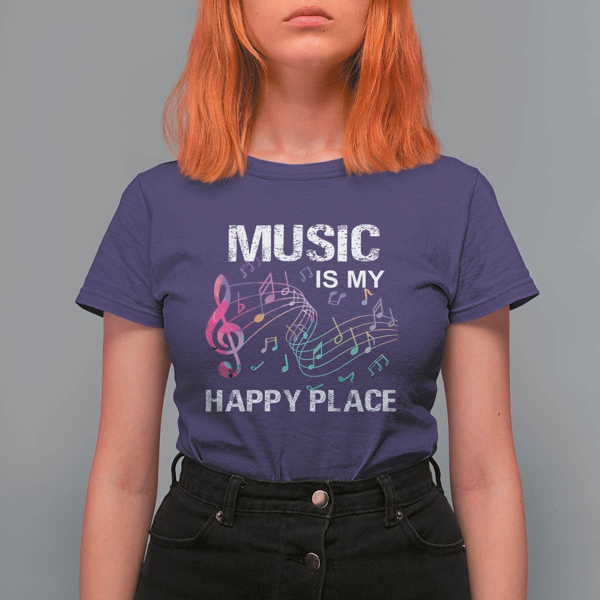 Music Is My Happy Place T Shirt For Women Music Sheet Note Novelty Inspiring - Wonder Print Shop