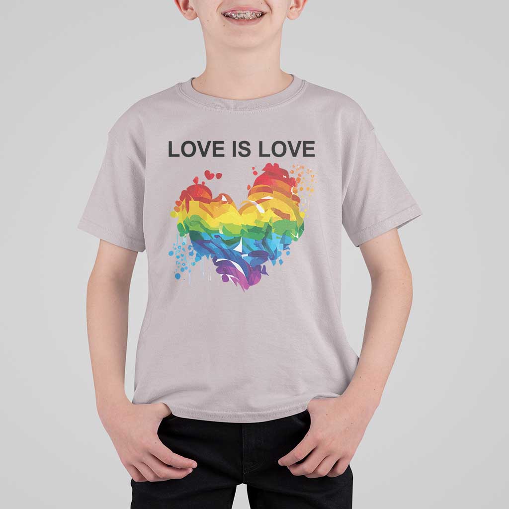 LGBTQ T Shirt For Kid Love Is Love Gay Pride LGBT Ally Vintage Rainbow Heart - Wonder Print Shop