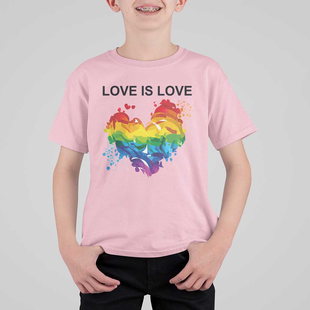 LGBTQ T Shirt For Kid Love Is Love Gay Pride LGBT Ally Vintage Rainbow Heart - Wonder Print Shop