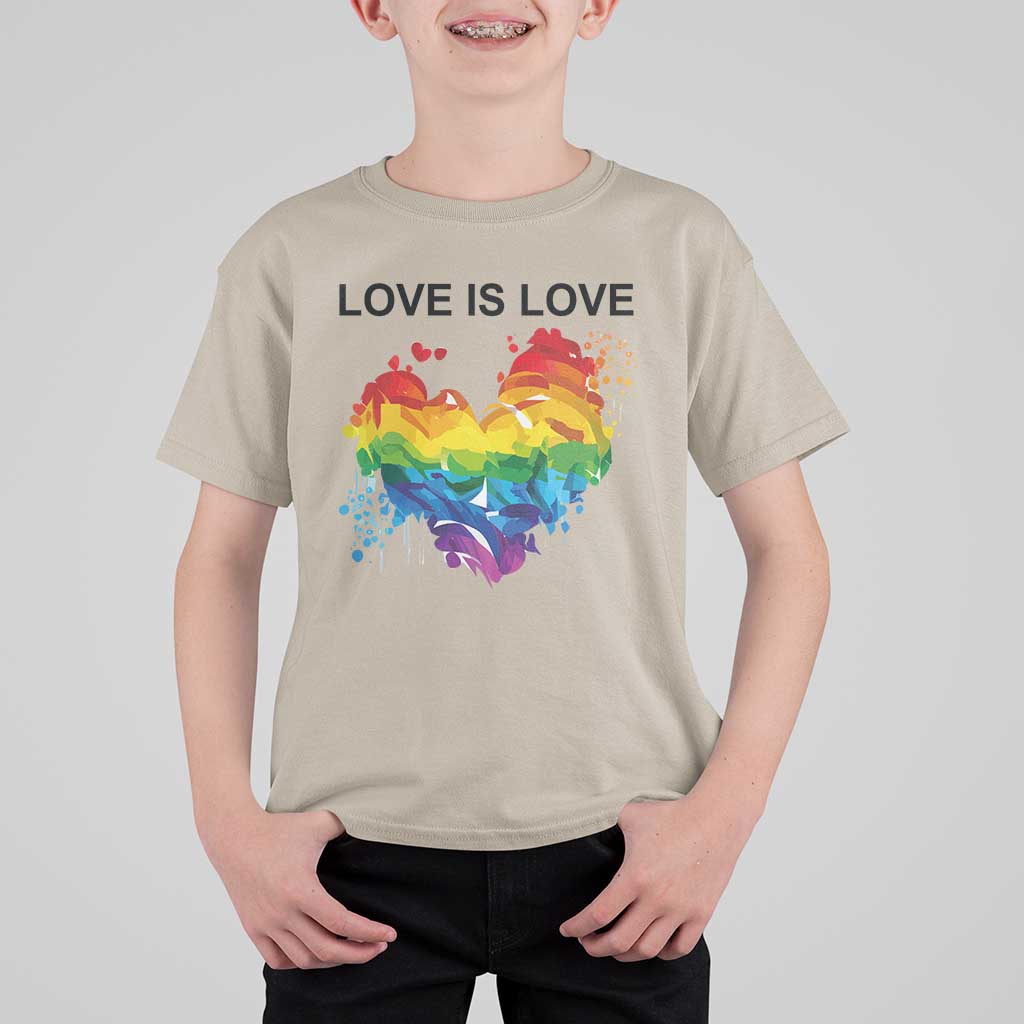 LGBTQ T Shirt For Kid Love Is Love Gay Pride LGBT Ally Vintage Rainbow Heart - Wonder Print Shop