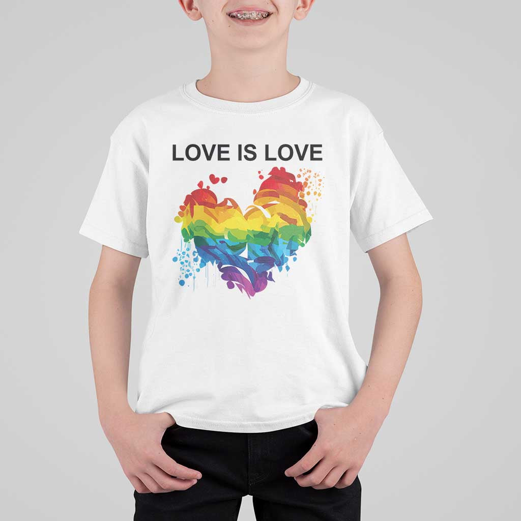 LGBTQ T Shirt For Kid Love Is Love Gay Pride LGBT Ally Vintage Rainbow Heart - Wonder Print Shop
