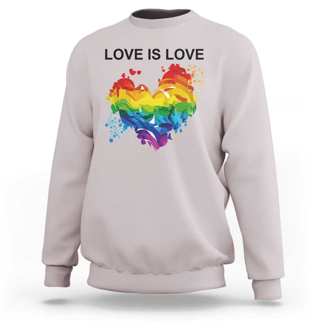 LGBTQ Sweatshirt Love Is Love Gay Pride LGBT Ally Vintage Rainbow Heart - Wonder Print Shop