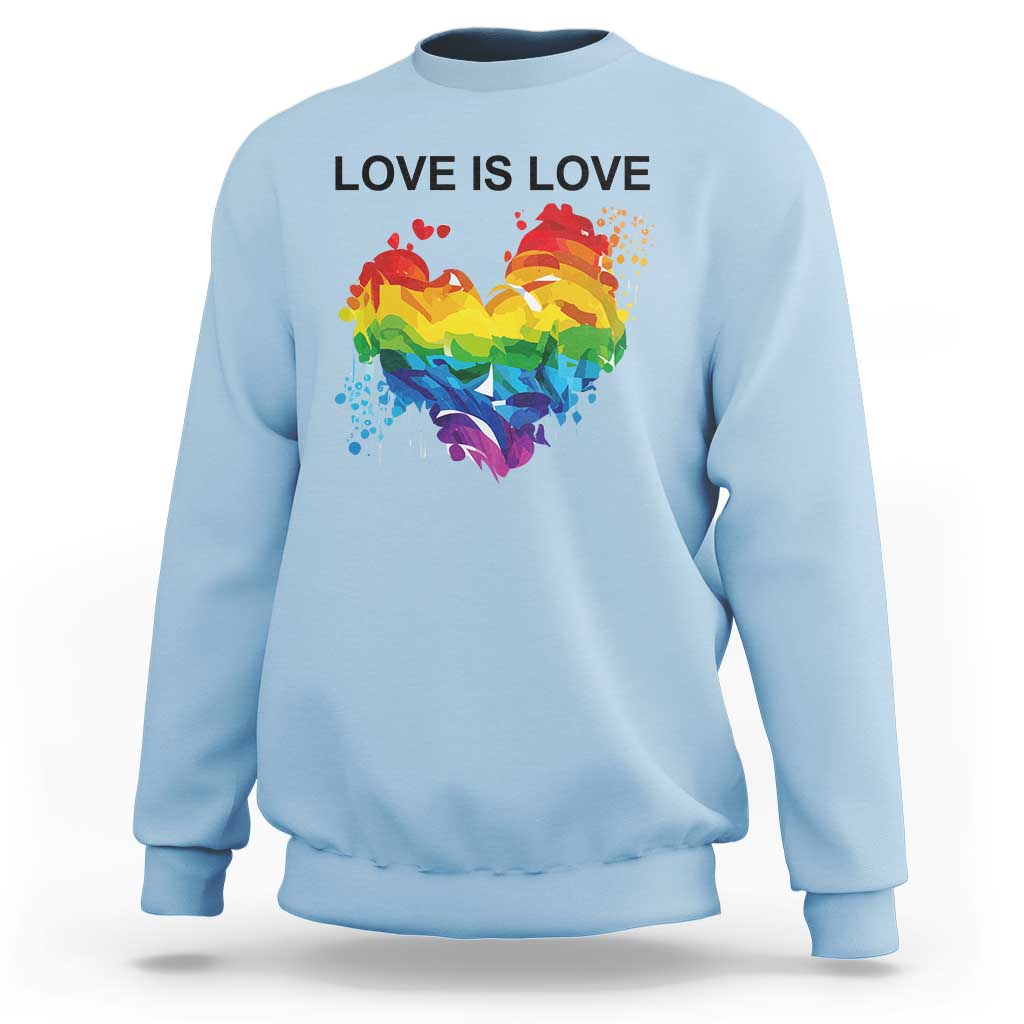 LGBTQ Sweatshirt Love Is Love Gay Pride LGBT Ally Vintage Rainbow Heart - Wonder Print Shop
