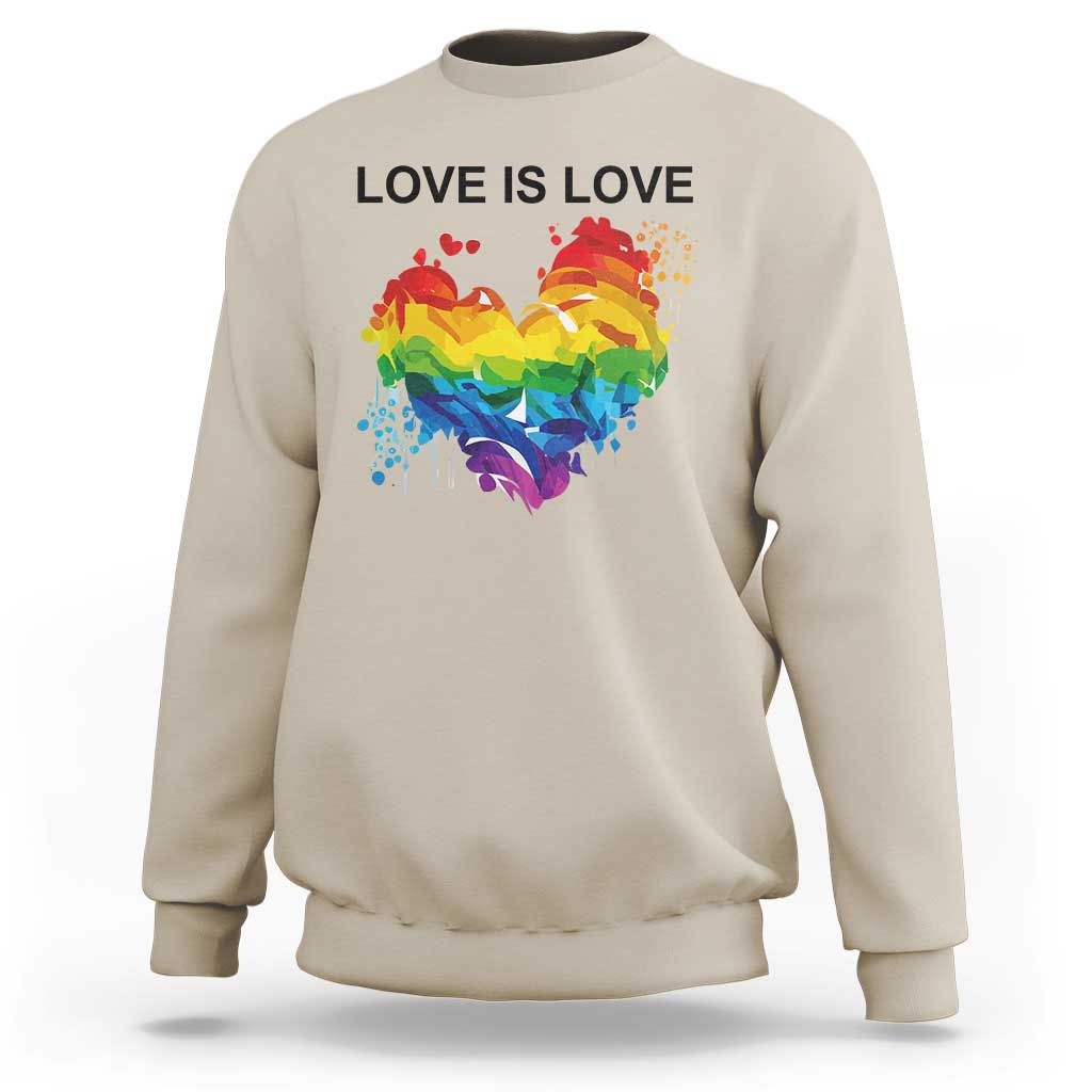 LGBTQ Sweatshirt Love Is Love Gay Pride LGBT Ally Vintage Rainbow Heart - Wonder Print Shop