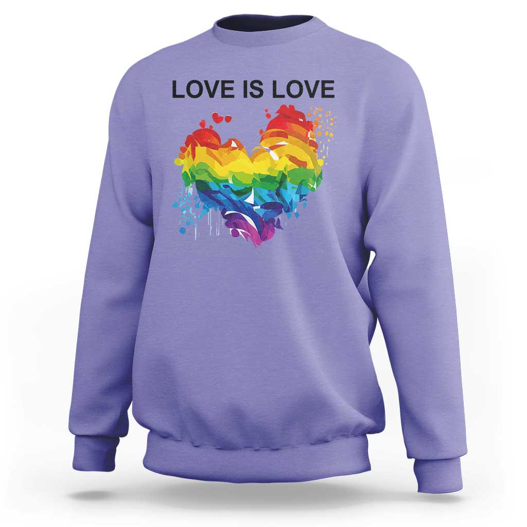 LGBTQ Sweatshirt Love Is Love Gay Pride LGBT Ally Vintage Rainbow Heart - Wonder Print Shop
