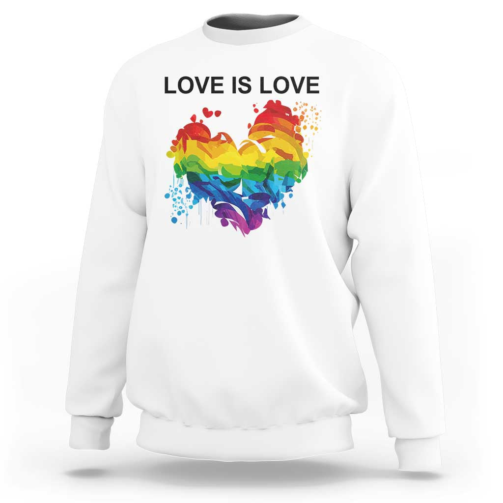 LGBTQ Sweatshirt Love Is Love Gay Pride LGBT Ally Vintage Rainbow Heart - Wonder Print Shop