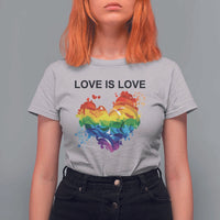LGBTQ T Shirt For Women Love Is Love Gay Pride LGBT Ally Vintage Rainbow Heart - Wonder Print Shop