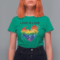 LGBTQ T Shirt For Women Love Is Love Gay Pride LGBT Ally Vintage Rainbow Heart - Wonder Print Shop