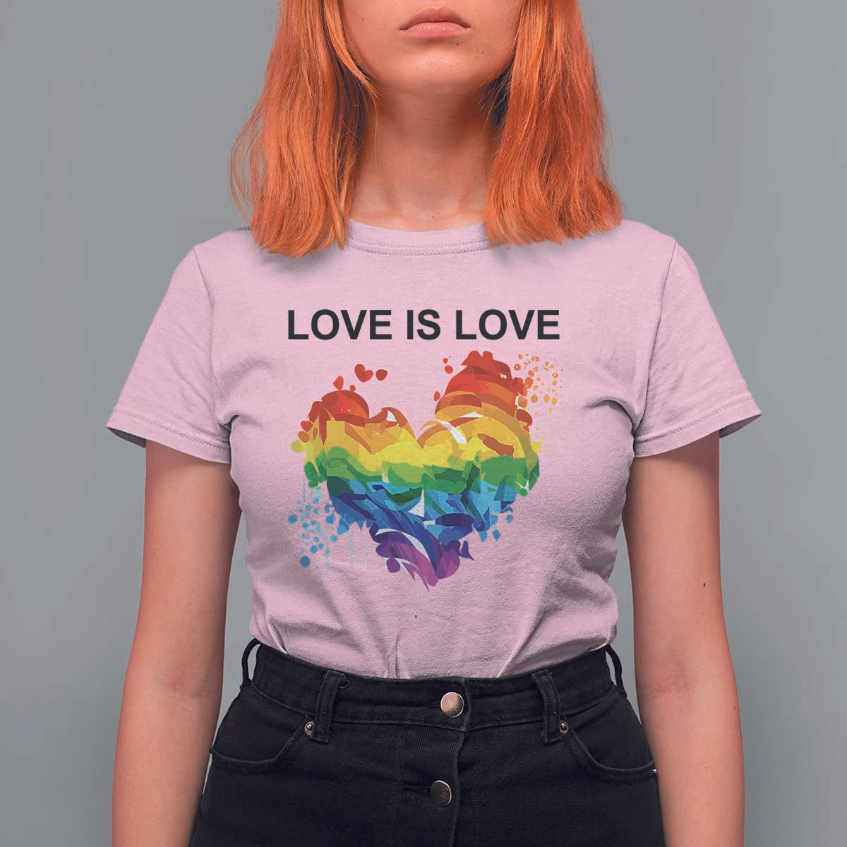 LGBTQ T Shirt For Women Love Is Love Gay Pride LGBT Ally Vintage Rainbow Heart - Wonder Print Shop