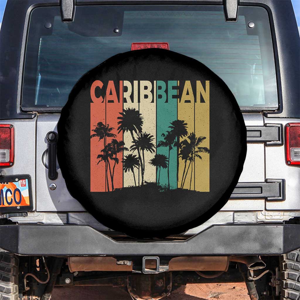 Funny Caribbean Vintage Palm Tree Sunset Summer Beach Vacation Spare Tire Cover